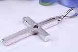 Natural Sapphire set Very Large 65 mm Long Chunky Cross, Made From Solid Cast Silver, Optional Silver Chain Included, British Hallmarked