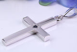 Natural Sapphire set Very Large 65 mm Long Chunky Cross, Made From Solid Cast Silver, Optional Silver Chain Included, British Hallmarked
