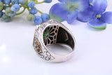 Large Green Rectangle cut C Z Gents Ring, Made from solid Silver, chunky looking ring