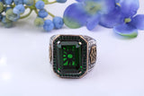 Large Green Rectangle cut C Z Gents Ring, Made from solid Silver, chunky looking ring