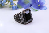Large Rectangle cut Amethyst C Z Gents Ring, Made from solid Silver, chunky looking ring