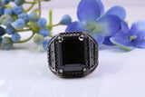 Large Rectangle cut Amethyst C Z Gents Ring, Made from solid Silver, chunky looking ring