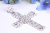 Large 55 mm Long Cubic Zirconia set Cross Necklace, made from solid Sterling Silver, Complete with Heavy Belcher Chain