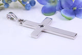 Natural Sapphire set Large 50 mm Long Chunky Cross, Made From Solid Cast Silver, Complete with Belcher Chain, British Hallmarked