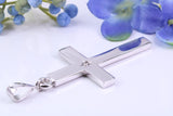 Diamond set Large 50 mm Long Chunky Cross, Made From Solid Cast Silver, Complete with Belcher Chain, British Hallmarked