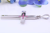 Natural Rubies set Large 50 mm Long Chunky Cross, Made From Solid Cast Silver, Complete with Belcher Chain, British Hallmarked