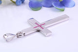 Natural Rubies set Large 50 mm Long Chunky Cross, Made From Solid Cast Silver, Complete with Belcher Chain, British Hallmarked