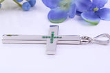 Natural Emeralds set Large 50 mm Long Chunky Cross, Made From Solid Cast Silver, Complete with Belcher Chain, British Hallmarked