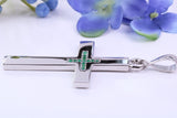 Natural Emeralds set Large 50 mm Long Chunky Cross, Made From Solid Cast Silver, Complete with Belcher Chain, British Hallmarked
