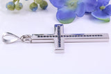 Natural Sapphires set Large 50 mm Long Chunky Cross, Made From Solid Cast Silver, Complete with Belcher Chain, British Hallmarked