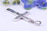 Natural Sapphires set Large 50 mm Long Chunky Cross, Made From Solid Cast Silver, Complete with Belcher Chain, British Hallmarked