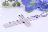 Diamonds set Large 50 mm Long Chunky Cross, Made From Solid Cast Silver, Complete with Belcher Chain, British Hallmarked