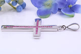 Natural Rubies set Large 50 mm Long Chunky Cross, Made From Solid Cast Silver, Complete with Belcher Chain, British Hallmarked