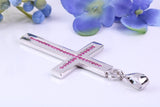 Natural Rubies set Large 50 mm Long Chunky Cross, Made From Solid Cast Silver, Complete with Belcher Chain, British Hallmarked