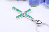 Natural Emeralds set 40 mm Long Cross, Made From Solid Cast Silver, Complete with Silver Chain, British Hallmarked