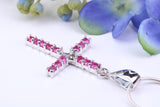 Natural Emeralds set 40 mm Long Cross, Made From Solid Cast Silver, Complete with Silver Chain, British Hallmarked