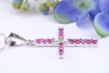 Natural Emeralds set 40 mm Long Cross, Made From Solid Cast Silver, Complete with Silver Chain, British Hallmarked