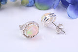 Real Opal and Diamonds set Oval Cluster Studs in Silver