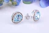 Real Blue Topaz and Diamonds set Teardrop Cluster Studs in Silver