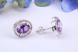 Real Amethyst and Diamonds set Oval Cluster Studs in Silver