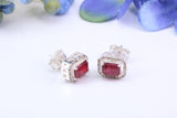 Real Ruby and Diamonds set Oval Cluster Studs in Silver