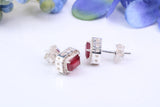 Real Ruby and Diamonds set Oval Cluster Studs in Silver