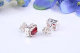Real Ruby and Diamonds set Oval Cluster Studs in Silver