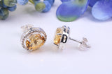 Real Citrine and Diamonds set Oval Cluster Studs in Silver