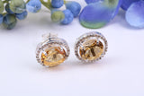 Real Citrine and Diamonds set Oval Cluster Studs in Silver