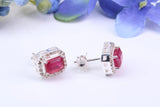 Real Ruby and Diamonds set Oval Cluster Studs in Silver