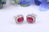 Real Ruby and Diamonds set Oval Cluster Studs in Silver