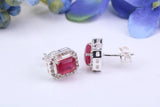 Real Ruby and Diamonds set Oval Cluster Studs in Silver