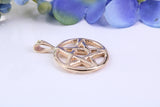 22 mm Round Pentagram Pendant, Made from Solid Yellow Gold, Your Choice of Precious Metals and Chain Option, with British Hallmark