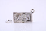 100 Dollar Bill Charm, Made from Solid Cast Silver, Complete with Attachment Link