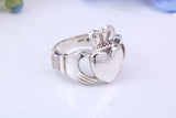 Large Claddagh ring, made from solid cast silver, British hallmarked