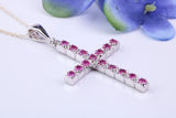 Natural Rubies set 35 mm Long Cross, Made From Solid Cast Silver, Complete with Silver Chain, British Hallmarked