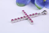 Natural Rubies set 35 mm Long Cross, Made From Solid Cast Silver, Complete with Silver Chain, British Hallmarked