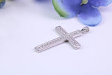 Dainty 28 mm Long Diamonds set Cross, Made From Solid Cast Silver, Complete with Chain, British Hallmarked