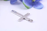 Dainty 28 mm Long Diamonds set Cross, Made From Solid Cast Silver, Complete with Chain, British Hallmarked