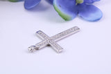 Dainty 28 mm Long Diamonds set Cross, Made From Solid Cast Silver, Complete with Chain, British Hallmarked