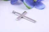 Dainty 28 mm Long Diamonds set Cross, Made From Solid Cast Silver, Complete with Chain, British Hallmarked