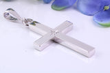 Diamond set Very Large 65 mm Long Chunky Cross, Made From Solid Cast Silver, Optional Silver Chain Included, British Hallmarked