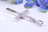 Natural Emerald set Very Large 65 mm Long Chunky Cross, Made From Solid Cast Silver, Optional Silver Chain Included, British Hallmarked
