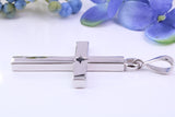 Natural Sapphire set Very Large 65 mm Long Chunky Cross, Made From Solid Cast Silver, Optional Silver Chain Included, British Hallmarked