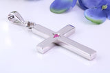 Natural Ruby set Very Large 65 mm Long Chunky Cross, Made From Solid Cast Silver, Optional Silver Chain Included, British Hallmarked