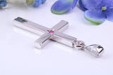 Natural Ruby set Very Large 65 mm Long Chunky Cross, Made From Solid Cast Silver, Optional Silver Chain Included, British Hallmarked