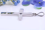 Natural Sapphire set Large 50 mm Long Chunky Cross, Made From Solid Cast Silver, Complete with Belcher Chain, British Hallmarked
