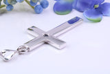 Natural Sapphire set Large 50 mm Long Chunky Cross, Made From Solid Cast Silver, Complete with Belcher Chain, British Hallmarked