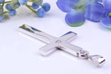 Diamond set Large 50 mm Long Chunky Cross, Made From Solid Cast Silver, Complete with Belcher Chain, British Hallmarked