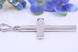 Natural Sapphires set Large 50 mm Long Chunky Cross, Made From Solid Cast Silver, Complete with Belcher Chain, British Hallmarked